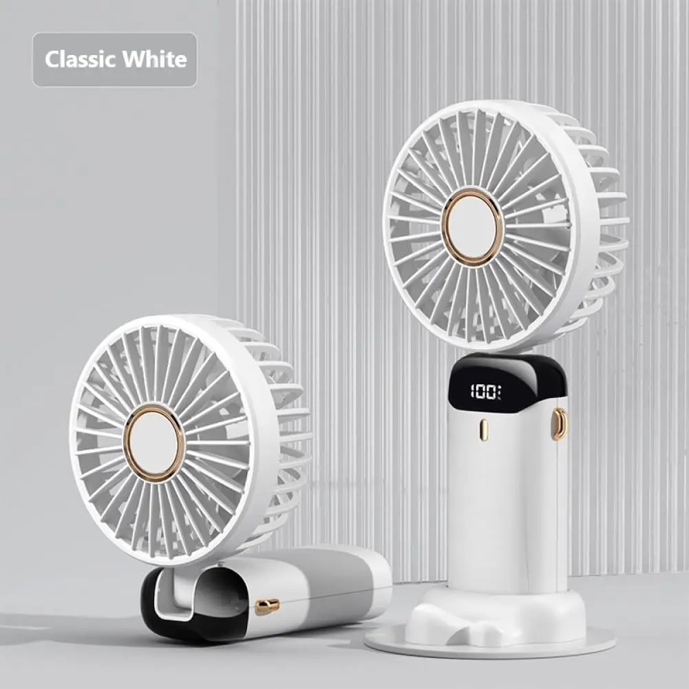 Portable  Fan, USB Rechargeable Personal Fan, 4800mAh, 90° Foldable Mini Desk Fan with Led Digital Display, 5 Speeds Multi- Fan