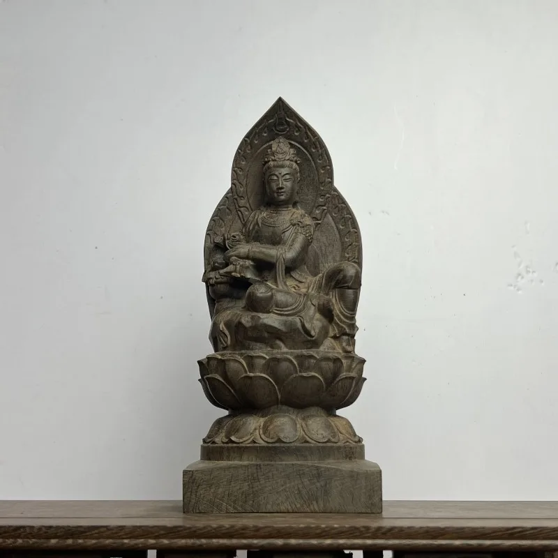

Hand-Carved Agarwood Guanyin Statue - 11x4.9x3.1" Seated Avalokitesvara Bodhisattva Sculpture for Home Temple Decor