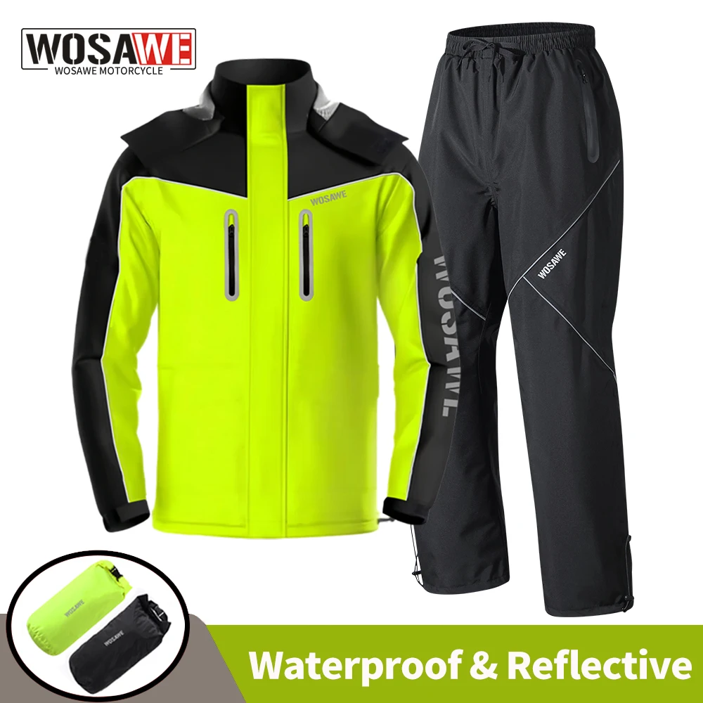 WOSAWE Motorcycle Raincoat Suit Moto Rider Split Waterproof Jacket Rain Pants E-bike Hiking Fishing Camping Foldable Rainwear ﻿