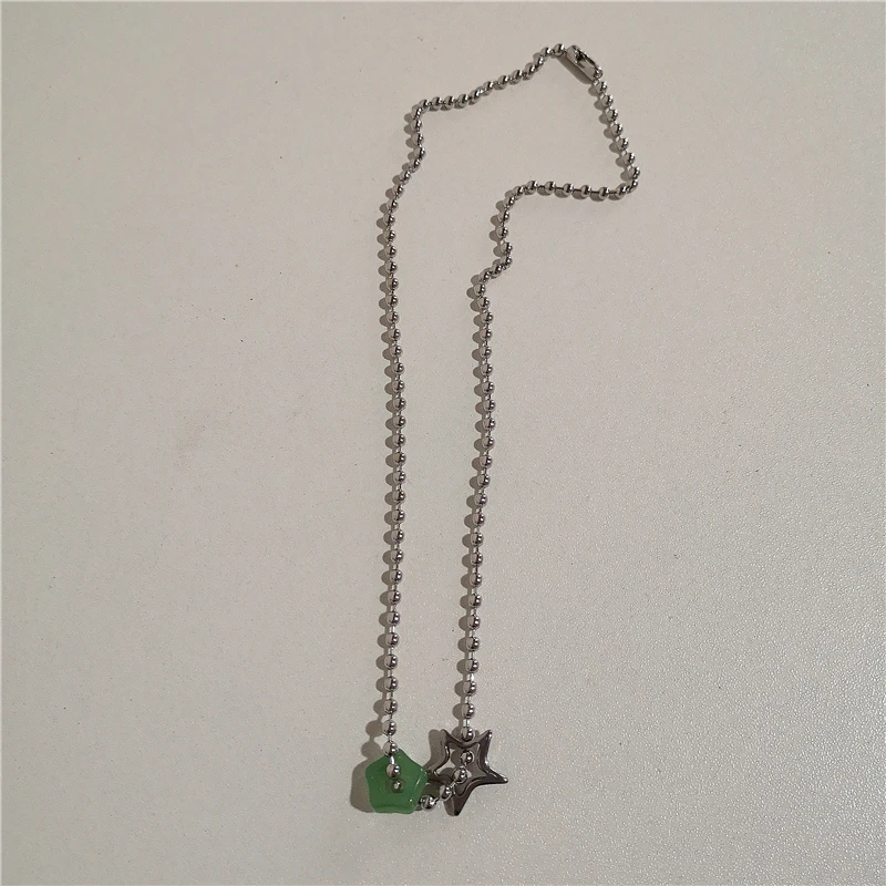 Trendy Vintage Punk Silver Color Star Pendant Bead Necklace for Men Women Street Hip Hop Aesthetic Grunge Jewelry Y2K Accessorie