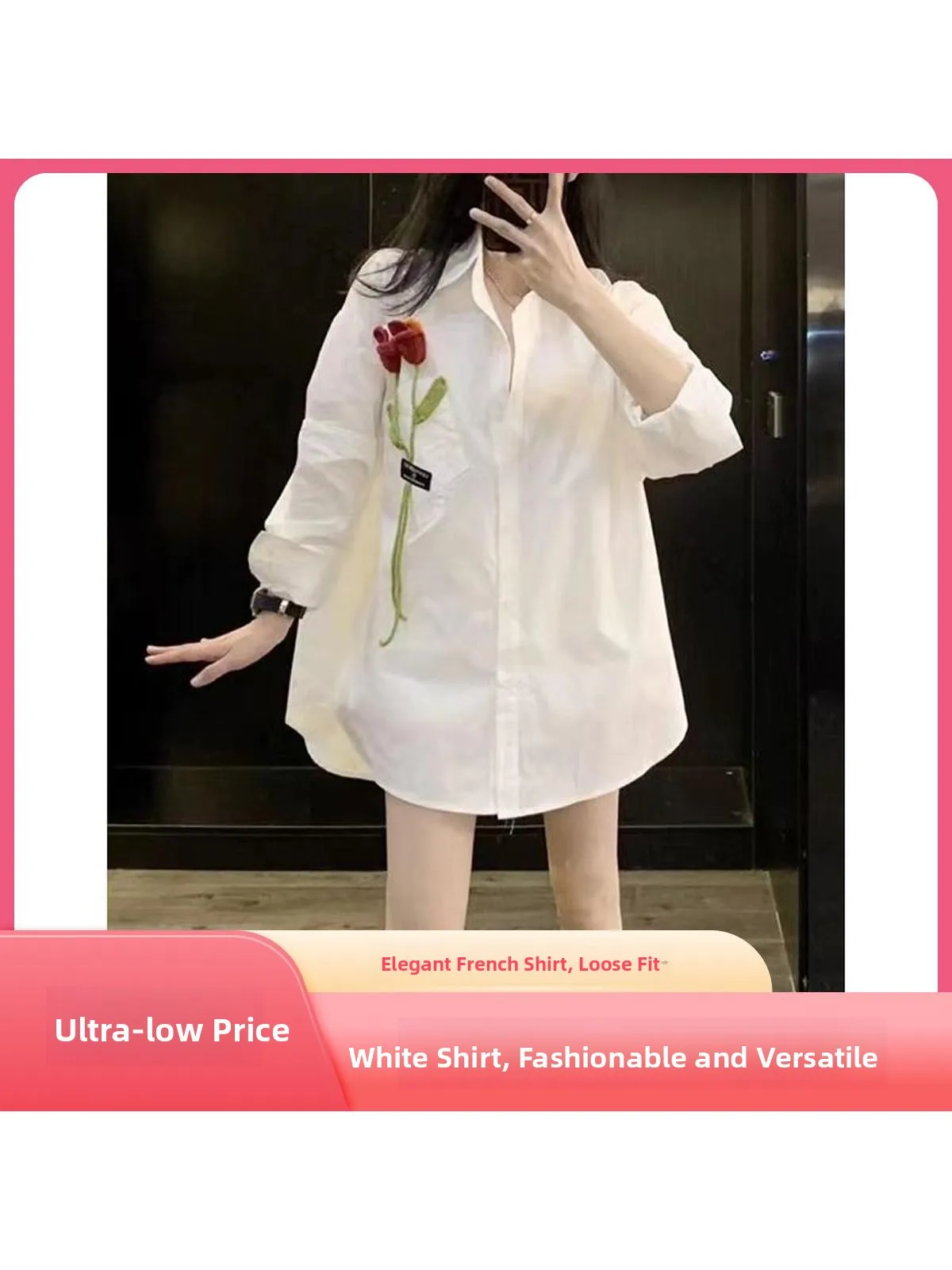 

White Loose Long Sve irt Women's Spring Autumn New Sle Premium Quali Outerwear Korean Sle Commute Faion
