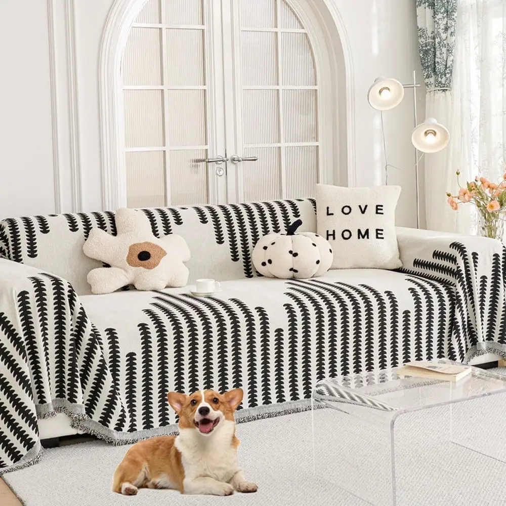 Segmented Sofa Cover Suitable for Dogs and Cats, With Tassel L-Shaped, Suitable for 3-Seat Sofas, 71inx134in