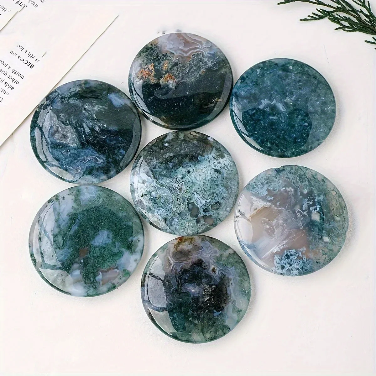 A natural moss agate slice, green seaweed agate disc, exquisite home decoration, perfect for room décor, stone ornaments - view 6