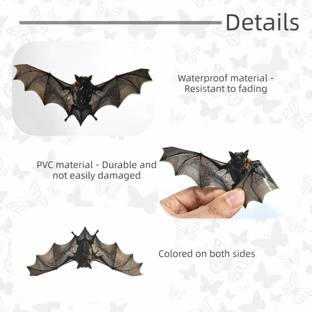 12Pcs Vintage PVC Bat Wall Stickers Black 3D Halloween Decals DIY Removable Wall Decor Holiday