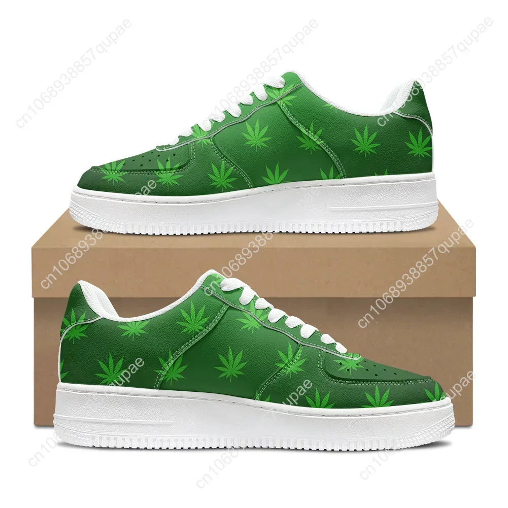 

Leaf Weed Rasta Marijuana Red Yellow Green Art Air Basketball Sports Running Flats Force Sneakers Lace Up Mesh Custom Shoe DIY