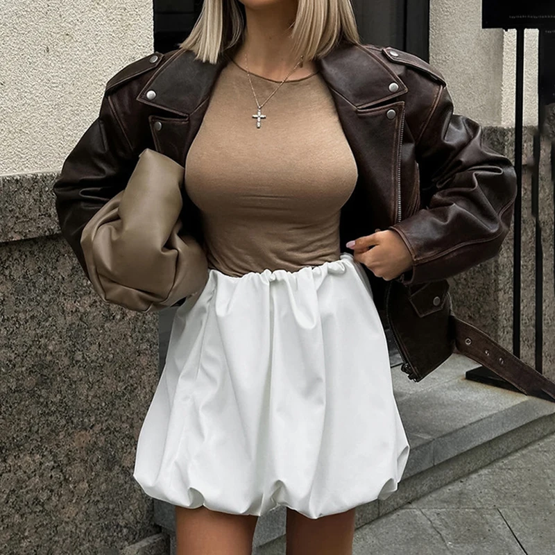 TARUXY White Balloon Skirts Sexy High Waist Versatile Mini Skirt For Women Fashion Streetwear Club Party Skirts hot Girl Summer