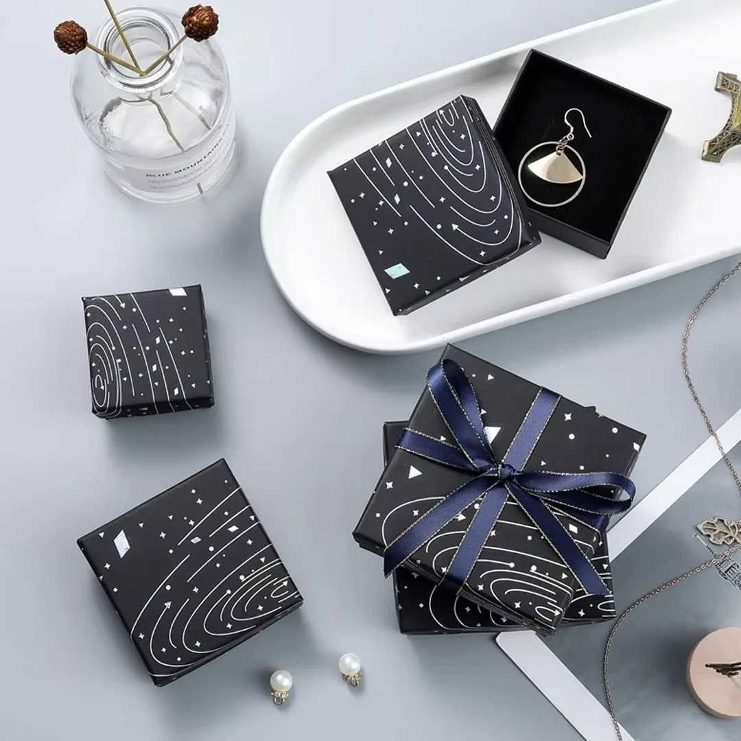 

Black Starry Sky Pattern Kraft Jewelry Box Display Wedding Party Favors Packaging Gift Ring Bracelet Necklace Oranalizer