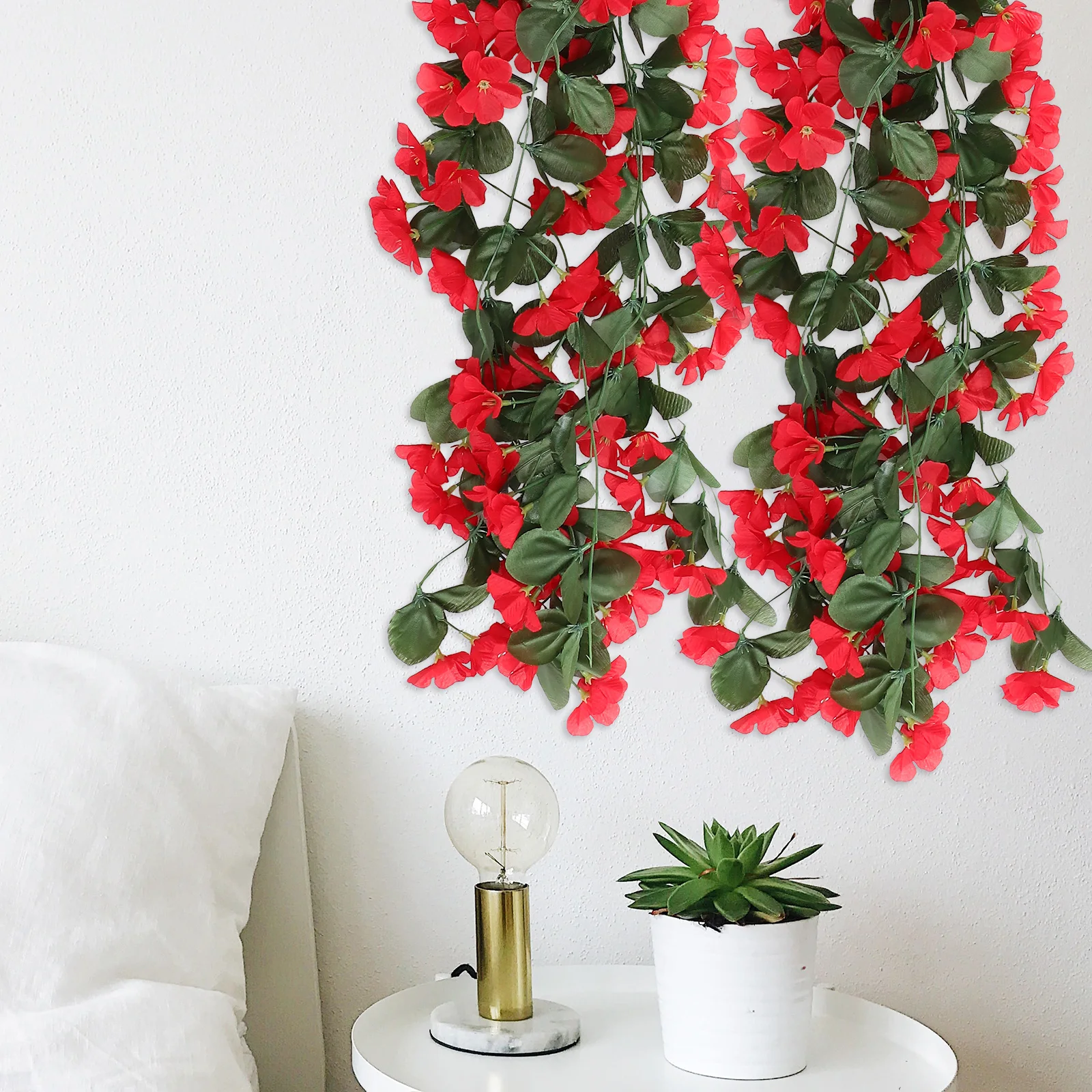 

2 Pcs Red Artificial Hanging Flowers Decorations with High Simulation Silk Material for Wedding Home Wall Decor Garland