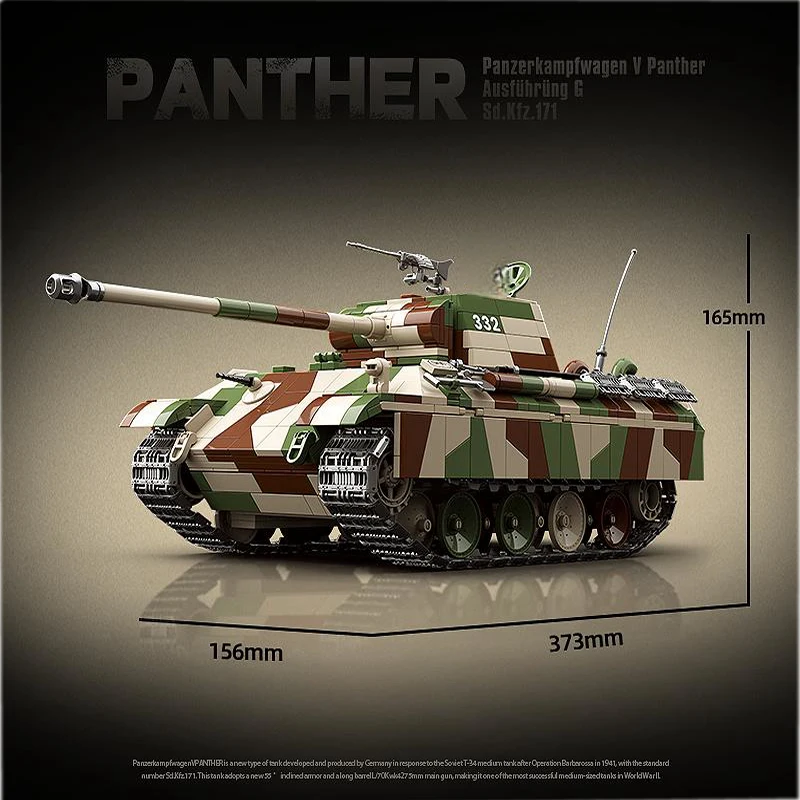 2136 PCS Germany WW2 Military Panther Leopard Medium Tank Model Building Blocks World War II Army Weapons Bricks Toys Boys Gifts