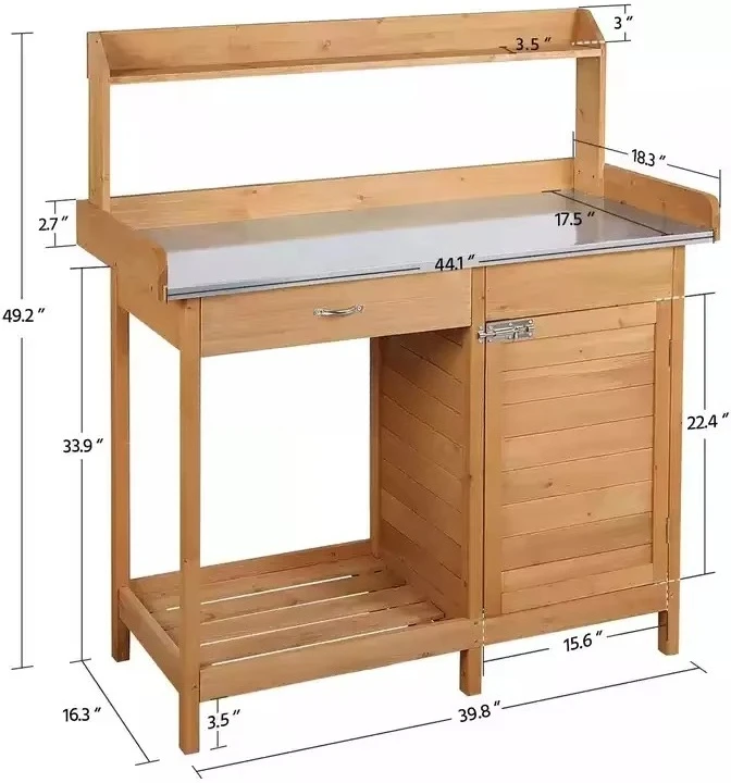 

Hot Selling Outdoor Potting Benches Station Solid Wood Garden Work Bench Table with Sink and Storage Cabinet