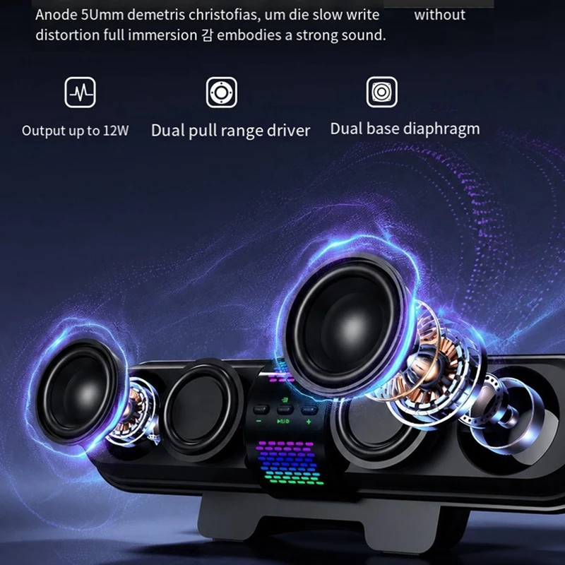 Super Sale RGB Gaming Sound Bar Esports Speaker Bluetooth Computer Desk 2.0-Inch HiFi Speaker 12W Sound System 120Hz-20KHz