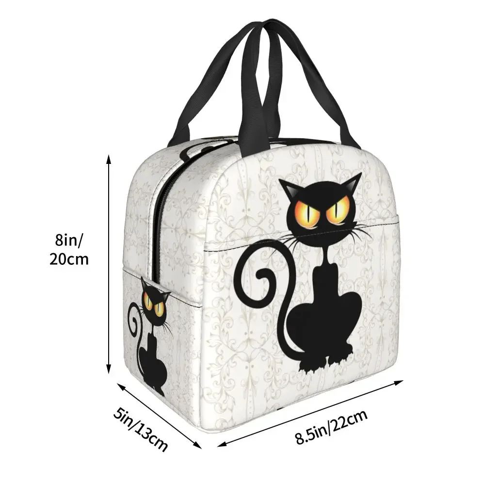 Fun Black Cat Falling Down Insulated Lunch Box for Women Portable Warm Cooler Thermal Lunch Bag School Food Picnic Tote Bags