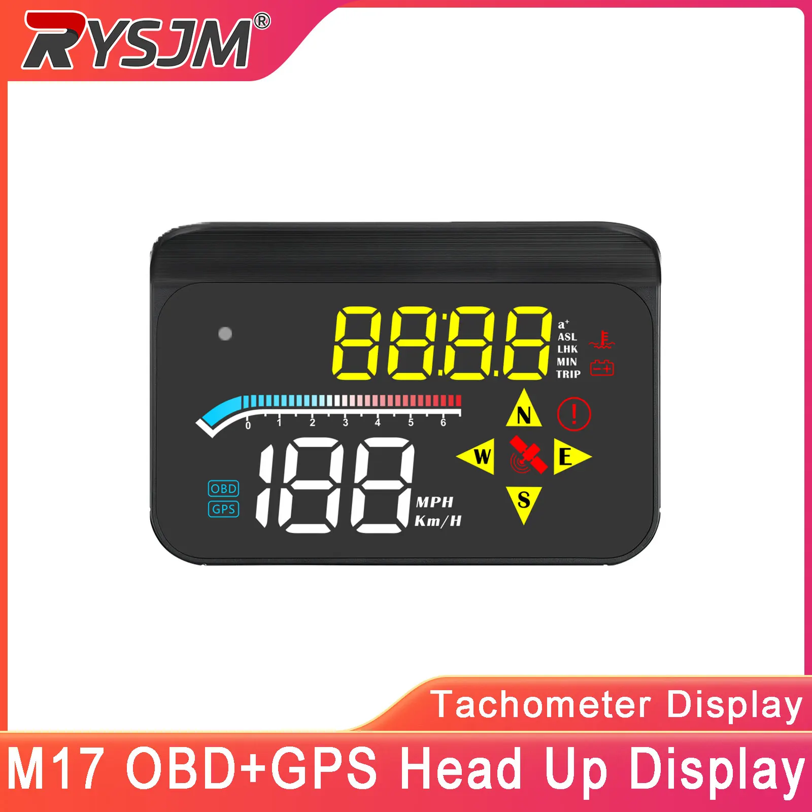 m17車高バージョンobd-gpsデュアルシステムヘッドアップディスプレイスマートhudデジタルメーター車速計電圧計オートタコメーター