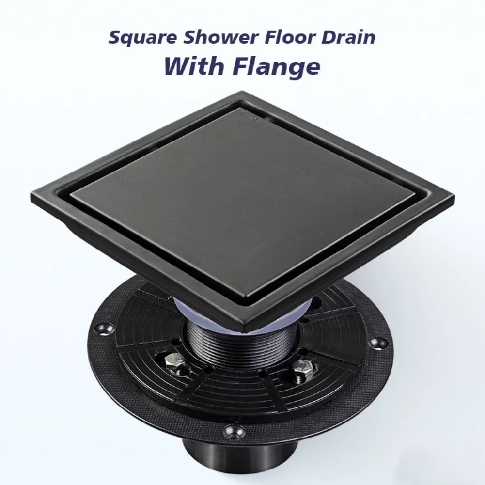 1x Shower Floor Drain With Flange 4 Inch 6 Inch 304 Stainless Steel Square Shower Floor Drain With Flange Black