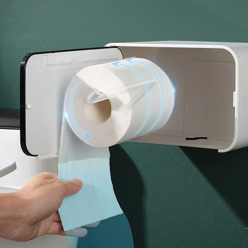 Toilet tissue holder without punching wall mounted bathroom waterproof roll paper box toilet paper storage and storage rack