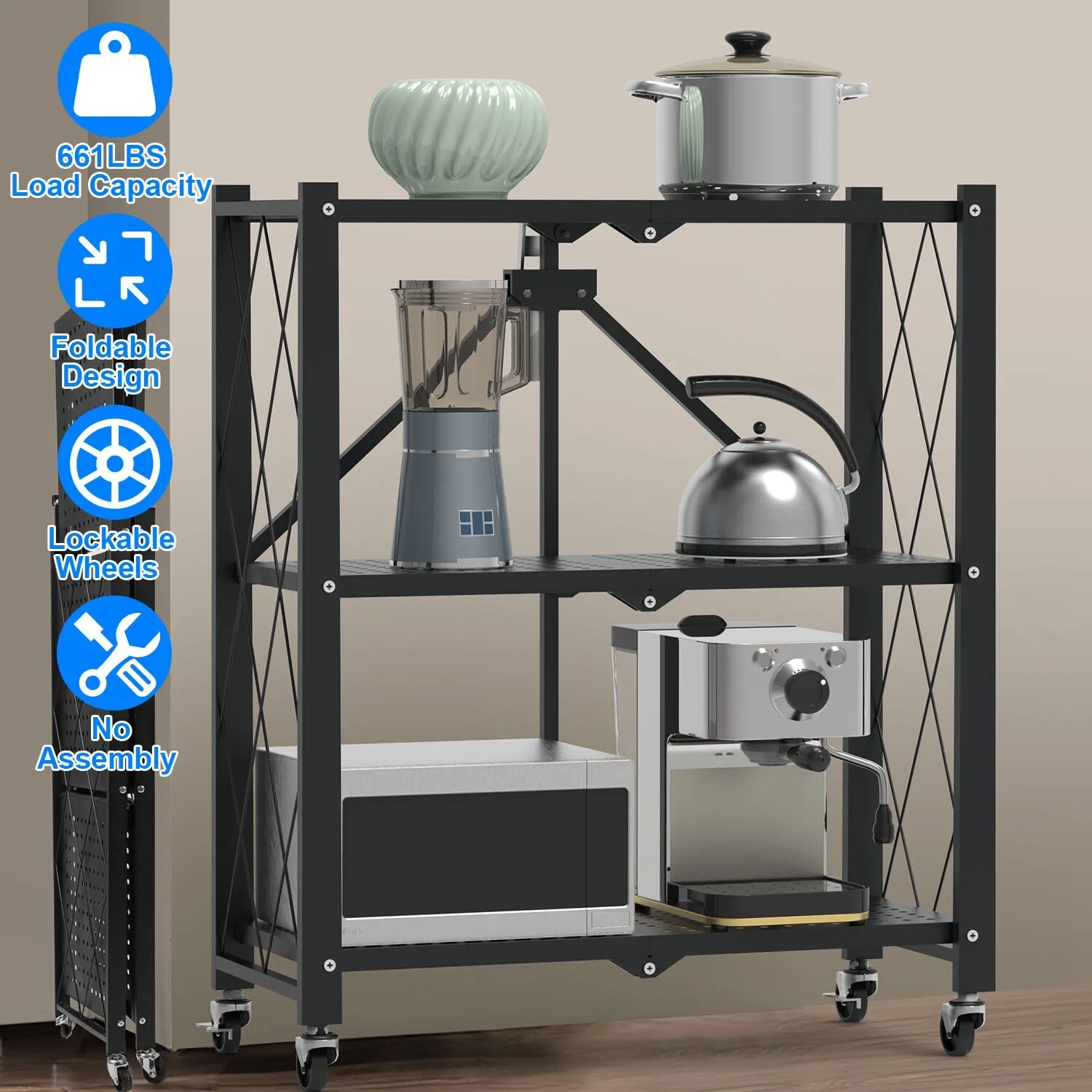

The three-layer storage rack unit is used for the wheels