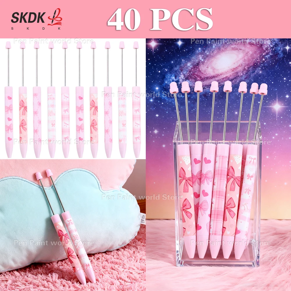 

40Pcs Bowknot Pink Color Scheme | DIY Bead Ballpoint Pen for Crafting, Journaling & Party Favors