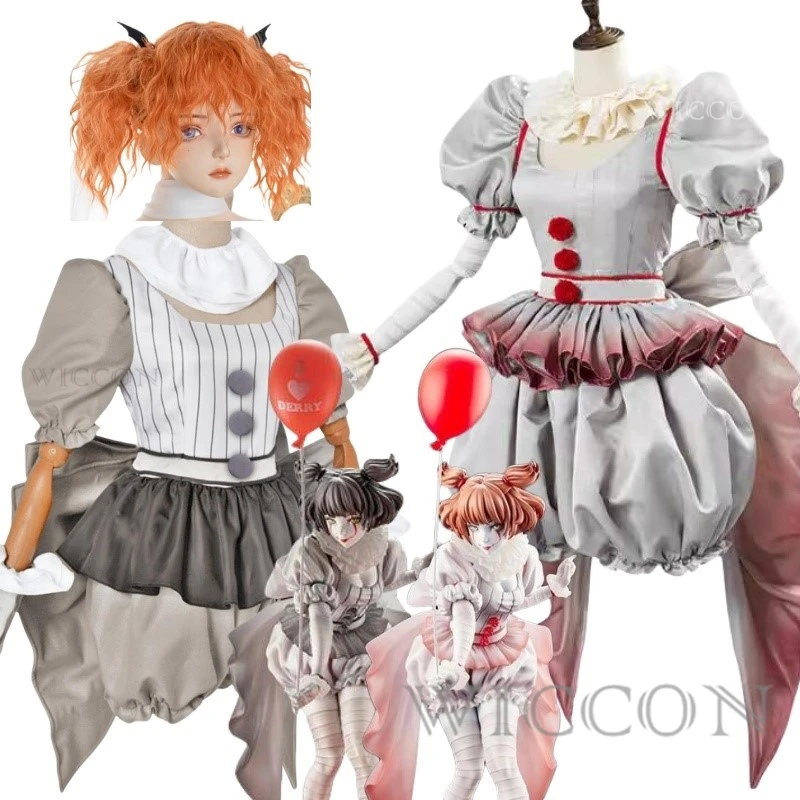 Film Clown Pennywise Cosplay Kostuum Genderswap Halloween Horror Lolita Verkleden Vrouwen Fantasie Jurk Carnaval Feest Volledige Set