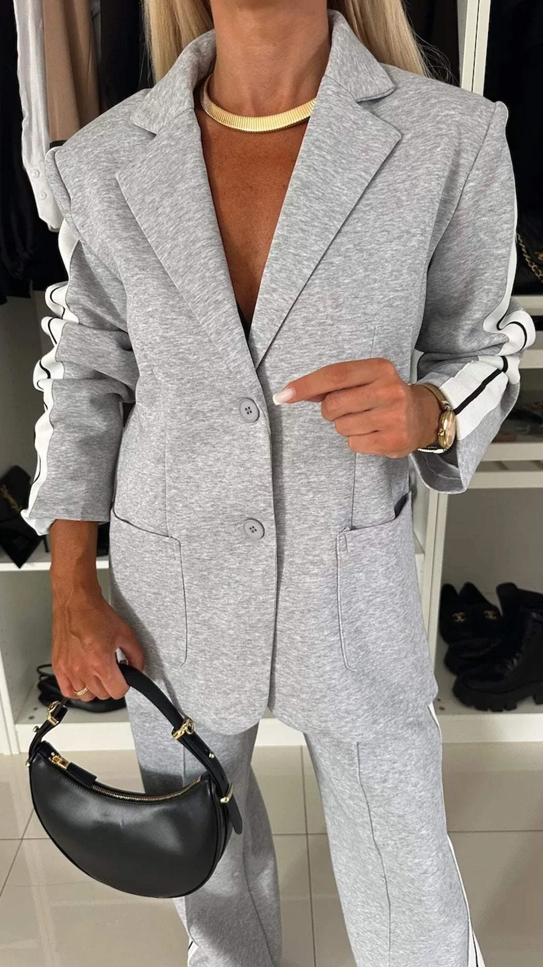 Blazer Women Pants Sets Autumn and Winter 2024 New Streetwear Fashion Versatile Casual Color Blocked Trousers Suits for Female