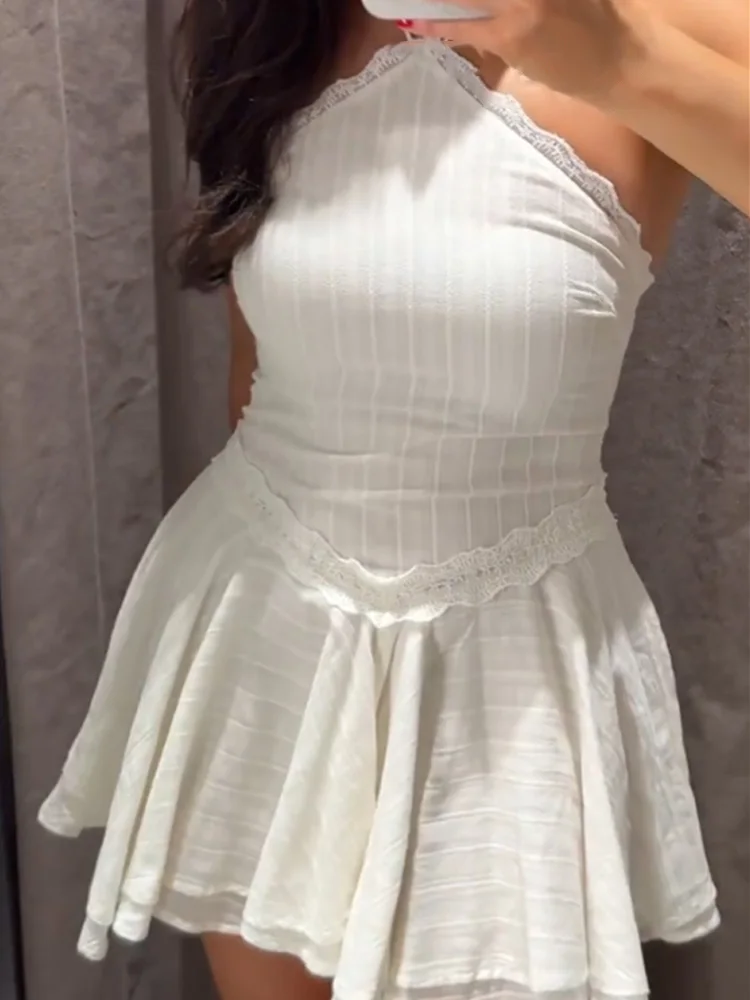 Hh mulher festa de férias pendurado pescoço colarinho zíper mini vestido feminino verão sem costas design laminado chique sexy vestidos curtos