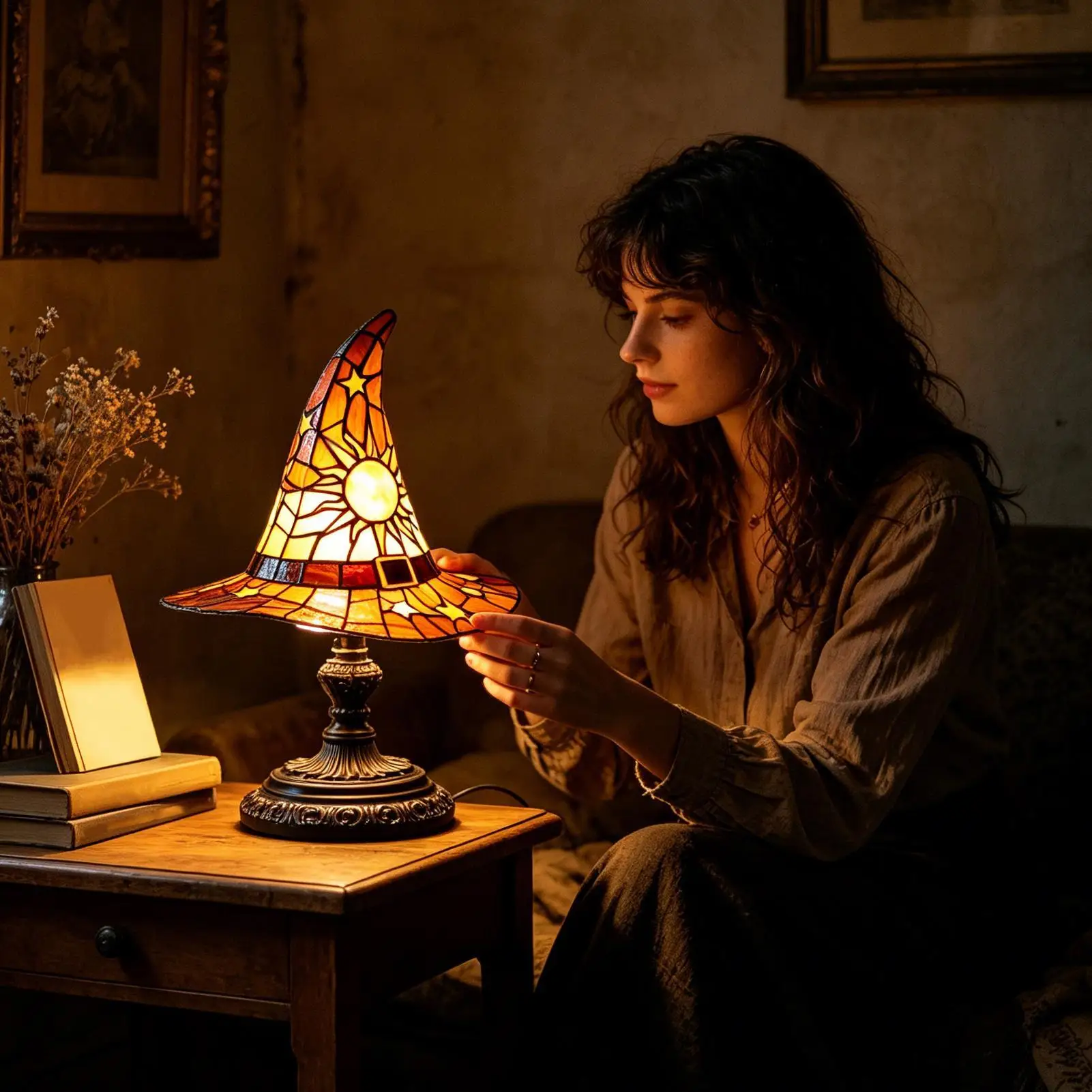 Halloween Lamp Resin USB Powered Room Decor Decorative Spooky Lamp Witch Lights For Bedroom Living Room Indoor Office Table Desk
