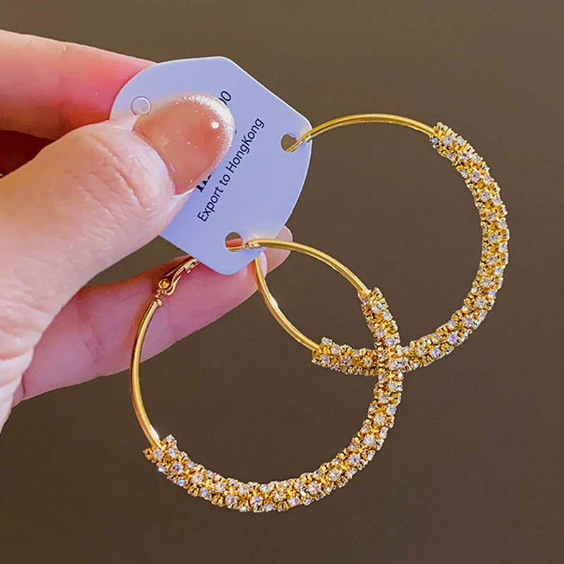 GANPUP Elegante Große Kreisförmige Funkelnde Kristall-Creolen für Damen Luxuriöser Neuer Trendiger Ohrschmuck Geschenk für Party серьги – Detail 7