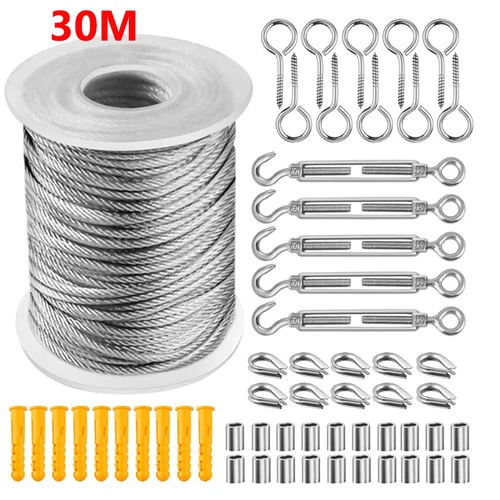 Cuerda de alambre Flexible recubierta de PVC de acero inoxidable, Cable suave, tendedero transparente de acero inoxidable, Kit de 2mm de diámetro, 15/30 metros