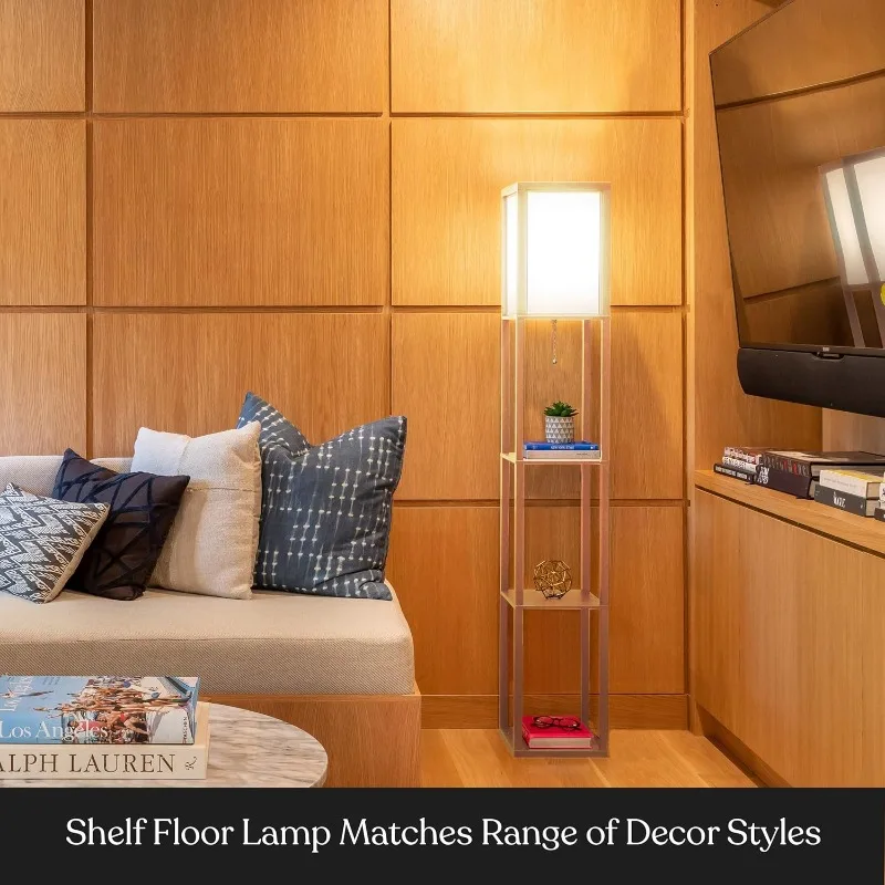 Modern Shelf Floor Lamp with Lamp Shade and LED Bulb - Corner Display Floor Lamps with Shelves