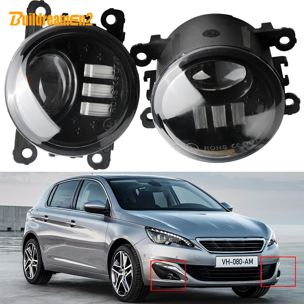 2 Pcs LED Lens Fog Light Assembly 30W 3000LM Car Front Fog Lamp DRL H11 For Peugeot 308 2013 2014 2015 2016 2017 2018