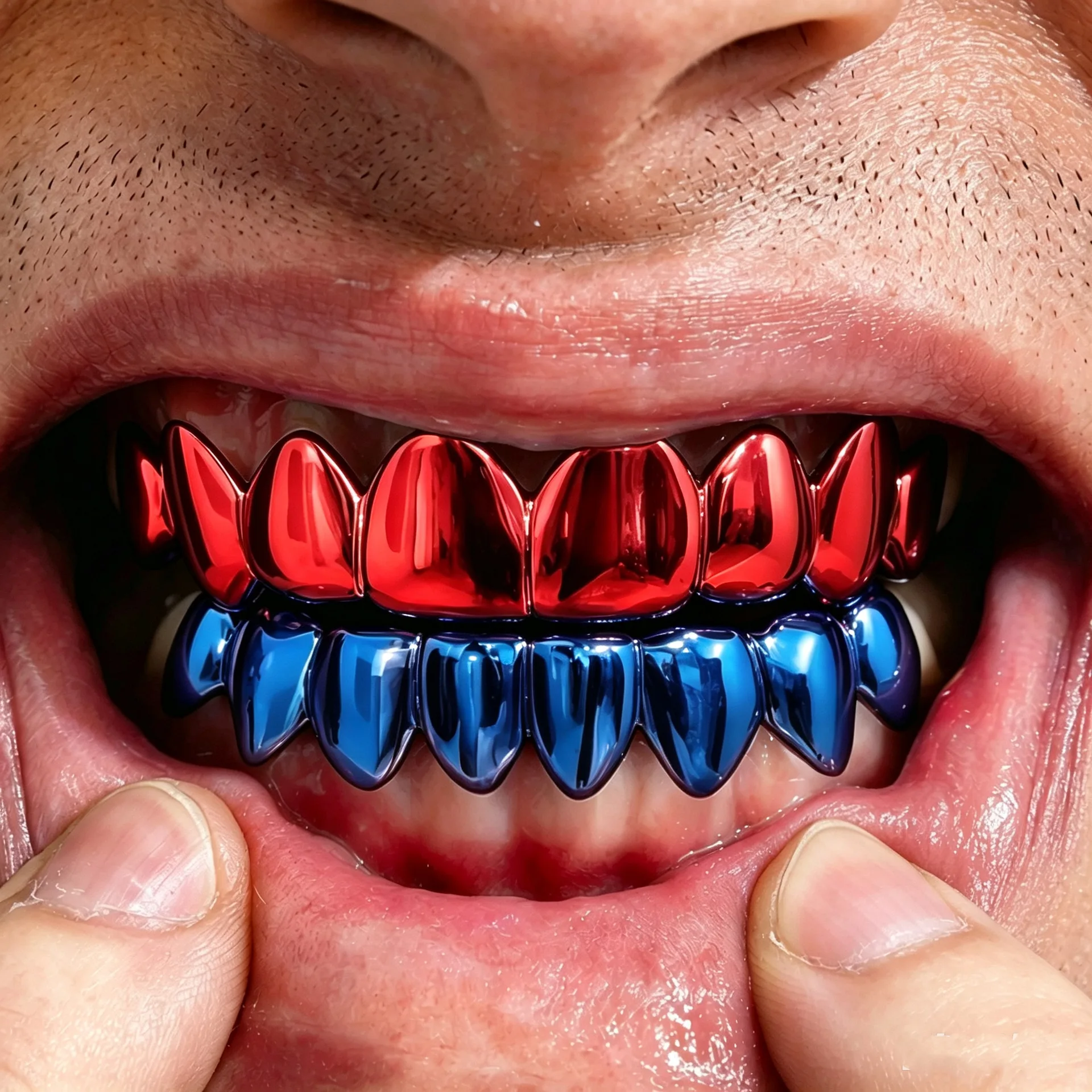 New Arrival Red Blue Two Tone Grillz Teeth Jewelry Mirror Finish Hip Hop Mouth Grill Tooth Caps Fashion Accessories Men Women