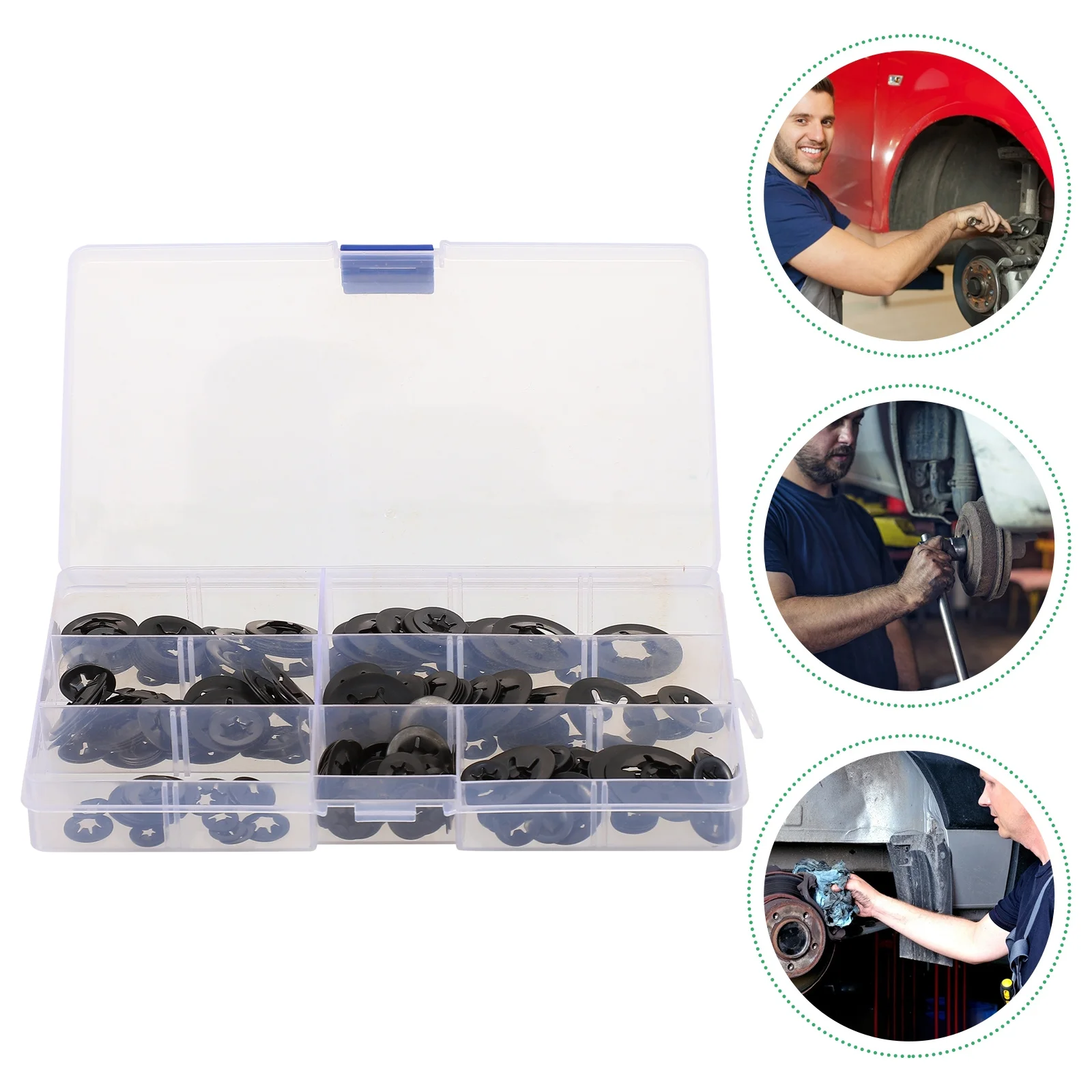 

340Pcs Locking Washers Black Heat-Treated Hardened Sizes Organized Storage Box Rust-Resistant Internal Tooth Push on