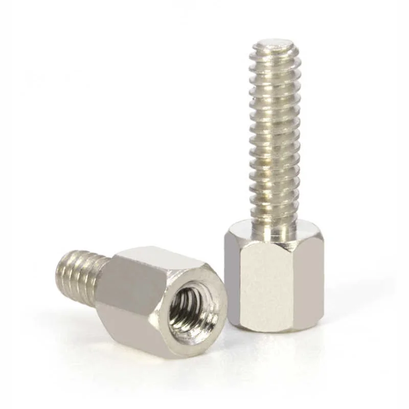 10/20/100Pcs 황동 니켈 도금 # 4-40*5+L PCB 보드 마더보드 VGA DVI COM용 육각 스탠드오프 스페이서 육각 머리 간격 나사