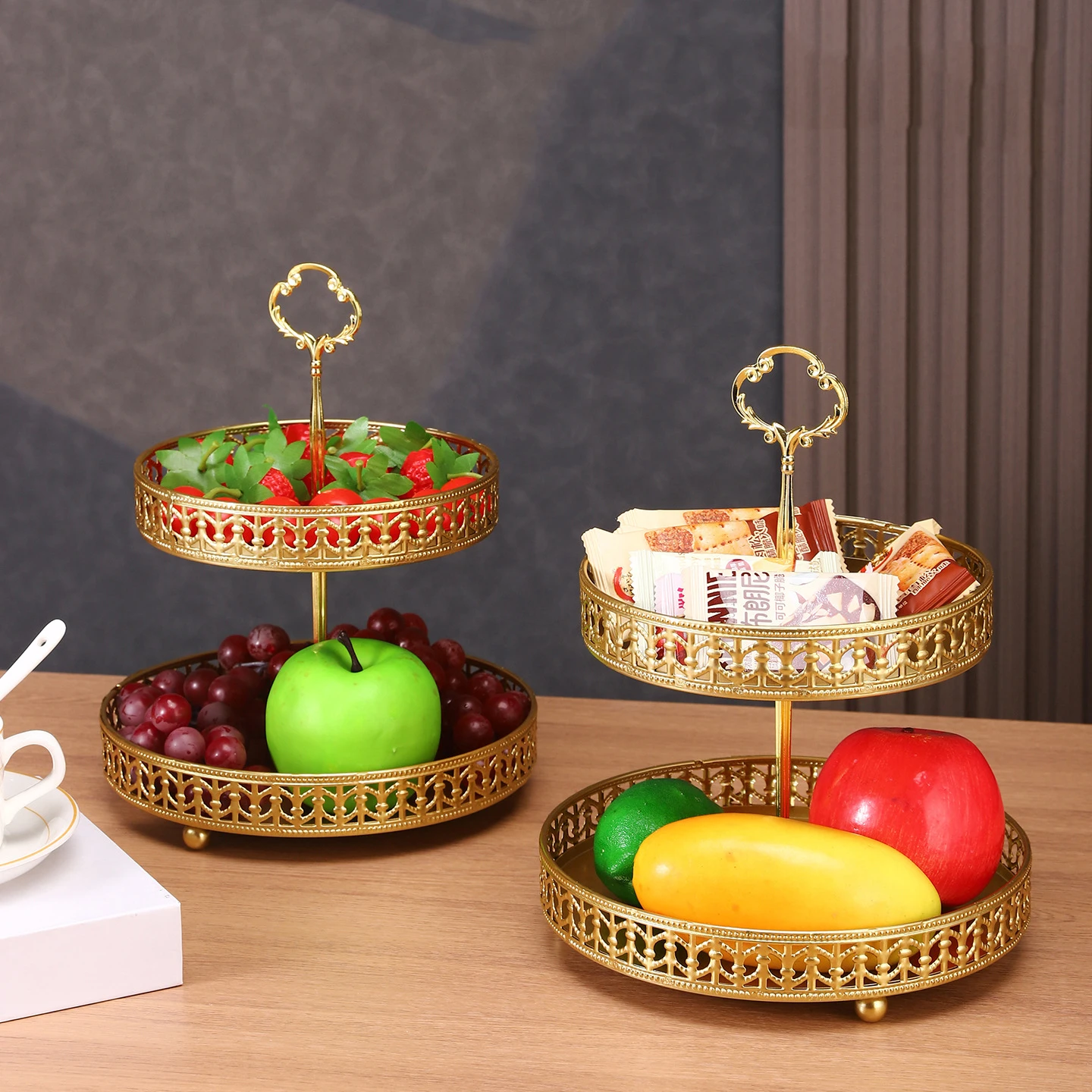 Food Snacks With Iron - Double-layer Golden Fruit Plate Candy Snack