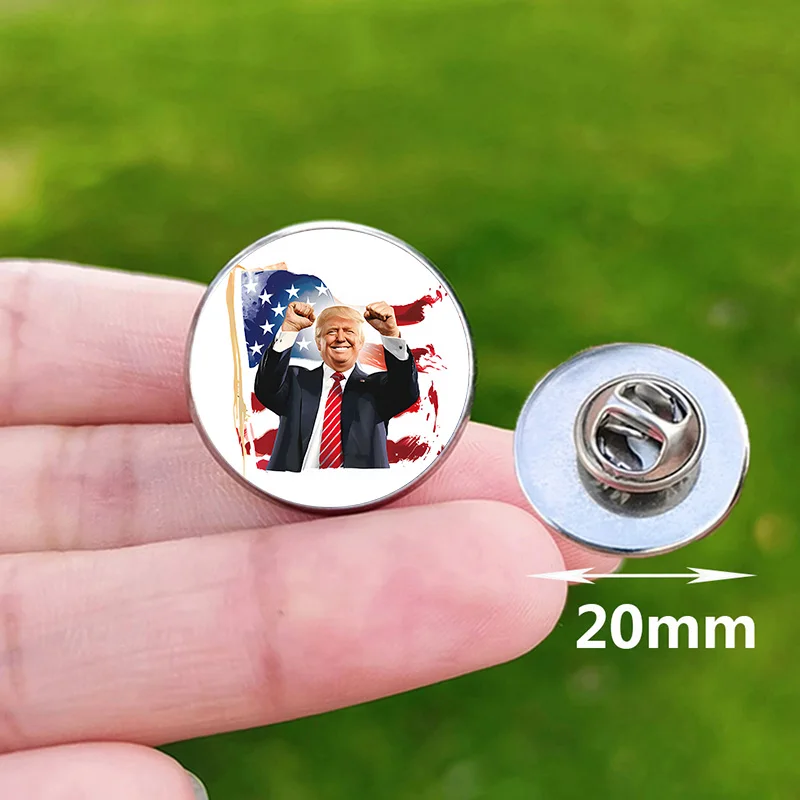 Newest Trump 2024 Pin for Men Women Fans Gift Never Stop Fighting Make America Great Again Attack Photo Glass Brooch Souvenir