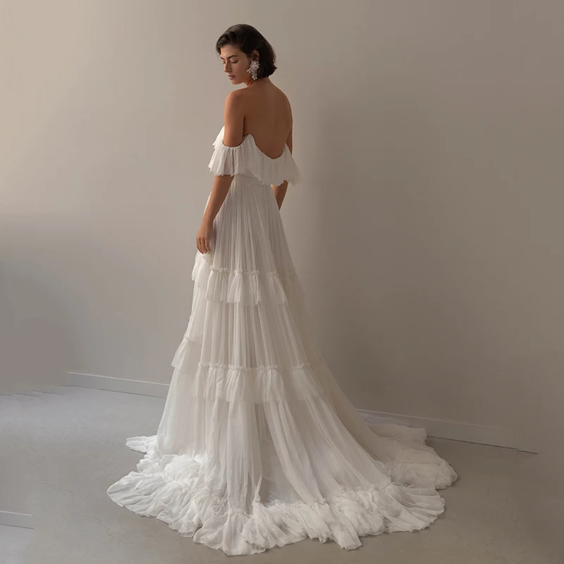 Eightree Boho Beach A-Line Wedding Dresses 2026 Off The Shoulder Ruffled Wedding Ball Gowns Women Bridal Prom Dress Customized