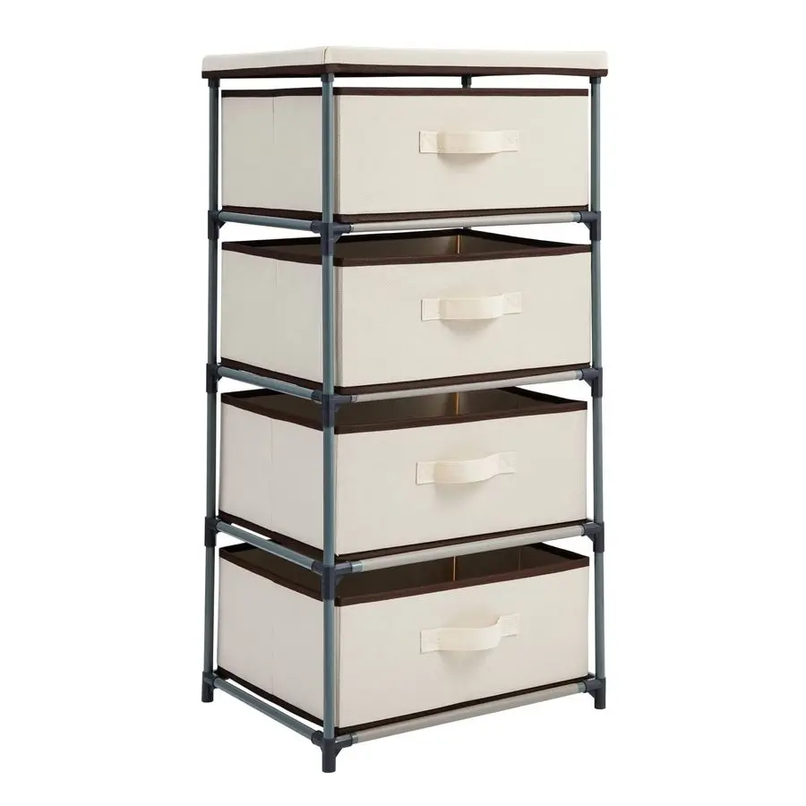 4Tier Dresser for Bedroom 16.5 in L x 13 in W x 33 in H, Beige, Metal amp Fabric Freestanding Closet Organizer with Fabric Stora