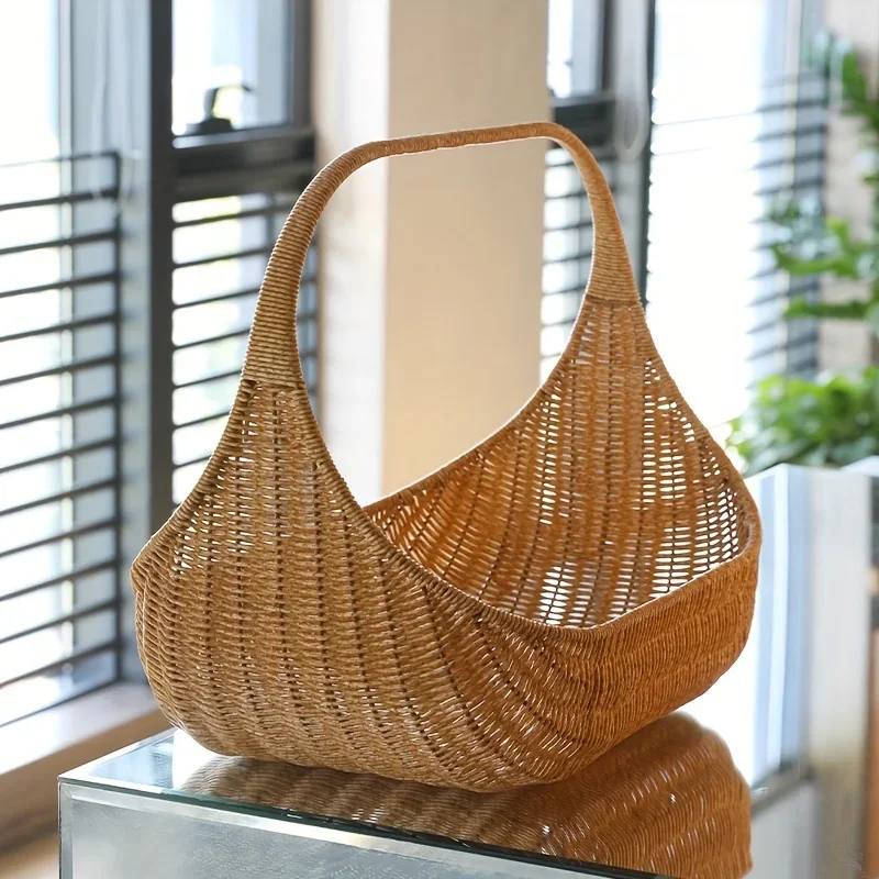 

Panier à pain et plateau à fruits tissé à la main en rotin naturel, panier de style rustique pour servir du pain et des fruits