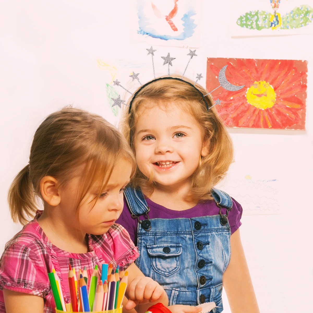 

Stars Moon Headband Glitter Fashion Hairband for Party Cosplay Costume Accessory Eye-Catching Gift Creative Stars Moon Hairband