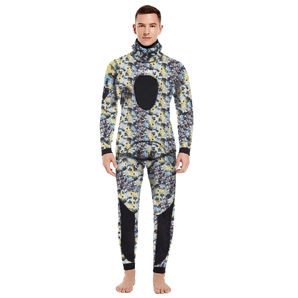 DEMMET Hooded Camouflage 3MM Two-piece Neoprene Wetsuit For Scuba Diving Swimming Underwater Hunting Wetsuit Keeps Warm And Cold