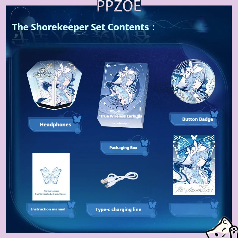 Wuthering Waves The Shorekeeper Themed Semi‑In‑Ear Wireless Bluetooth Earbuds,Character Prompt Tone Gift Box Set