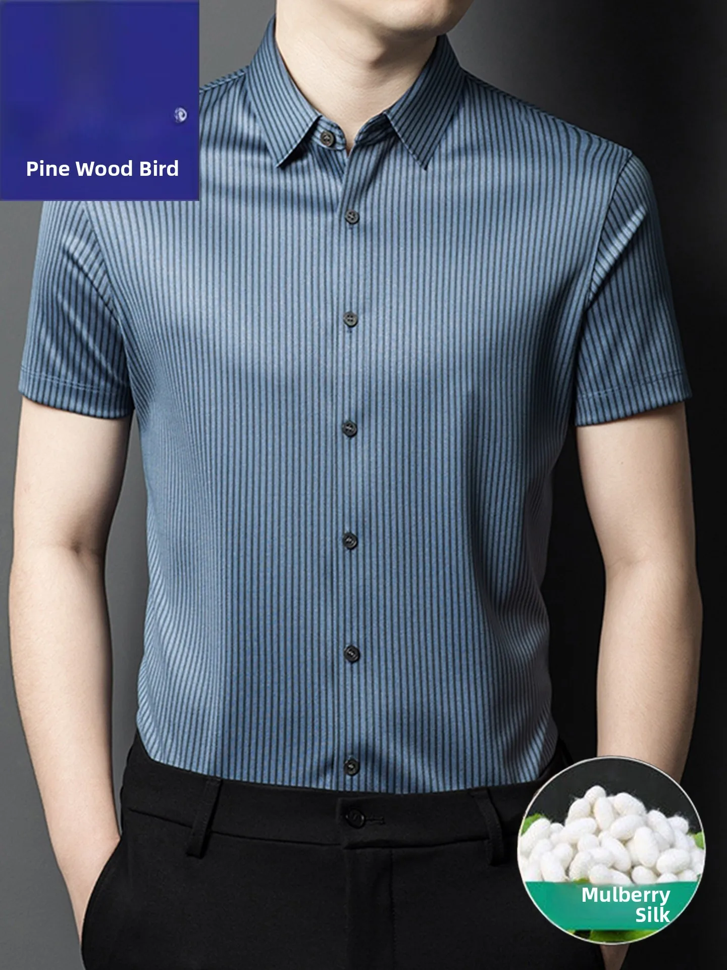 

TUCANO Silk Casual Shirt Men's Summer Lightweight Business Casual Striped Short Sleeve Shirt Standard Fit Button down Shirt