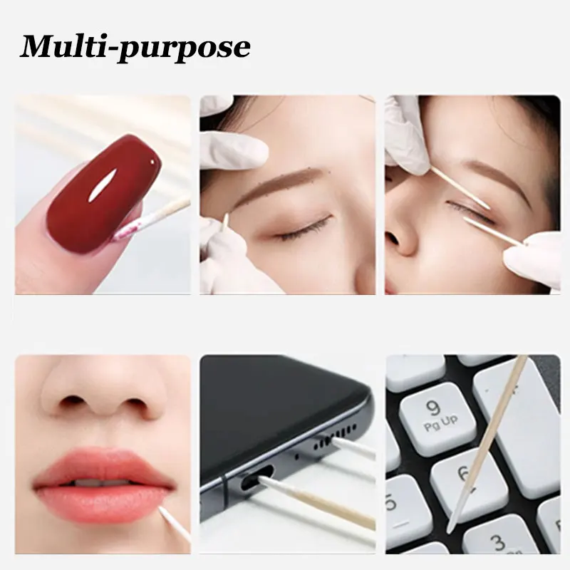 200/100Pcs Nails Wood Swab Clean Sticks Bud Tip 7/10cm Wooden Cotton Head Nail Polish Remover Manicure Detail Corrector Tool