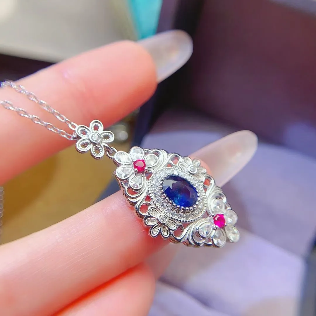 

KJJEAXCMY High End Women's Pendant Natural Sapphire S925 Silver with Electroplating Boasting High Clarity Full Brilliance