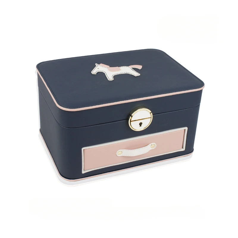 Mini cute pony multi-layer jewelry storage with lock and mirror original minimalist Korean collection box