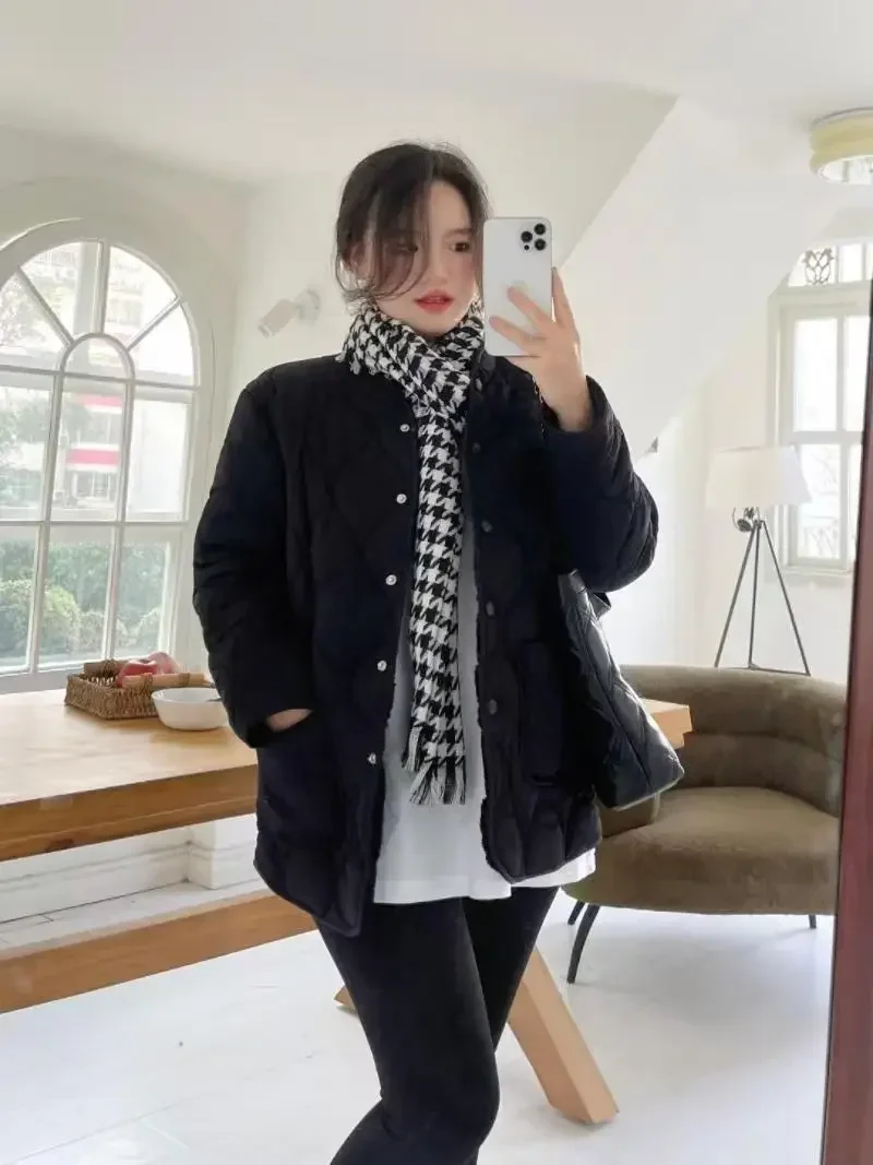 سترة نسائية جديدة لخريف وشتاء 2025 من القطن سترة قطنية فضفاضة للركاب واحدة الصدر #1