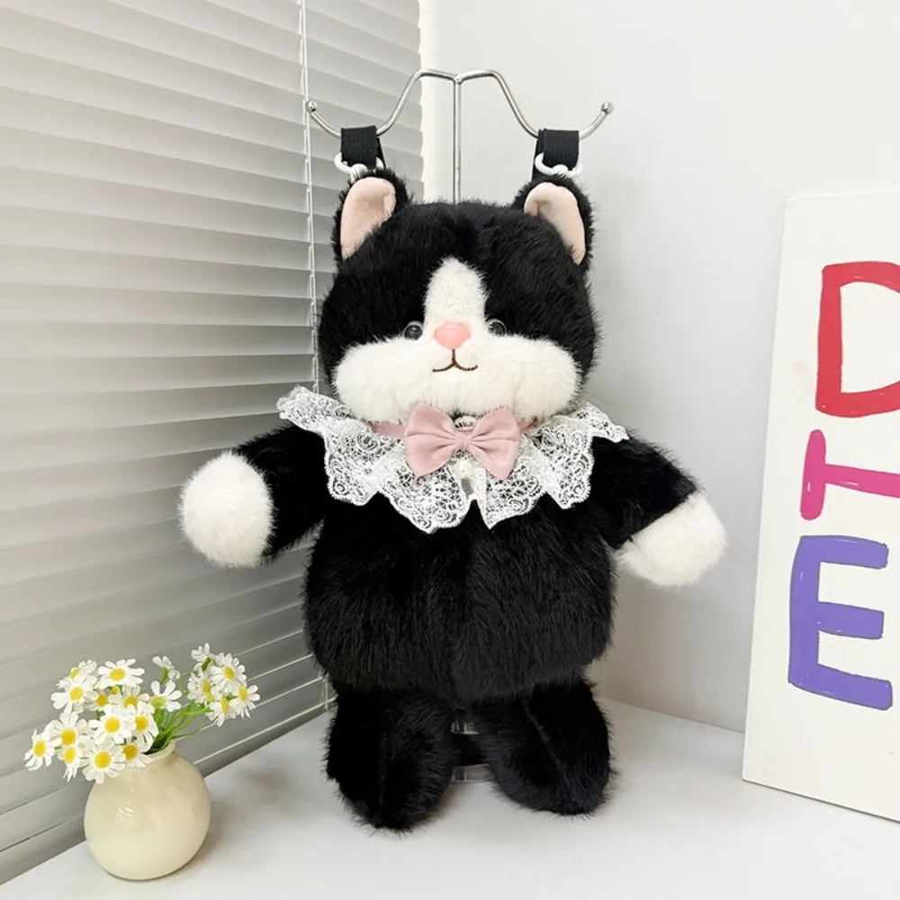 New Soft Doll Backpack Cartoon Cat Bear Bag Fuzzy Double Shoulder Bag Kids Children