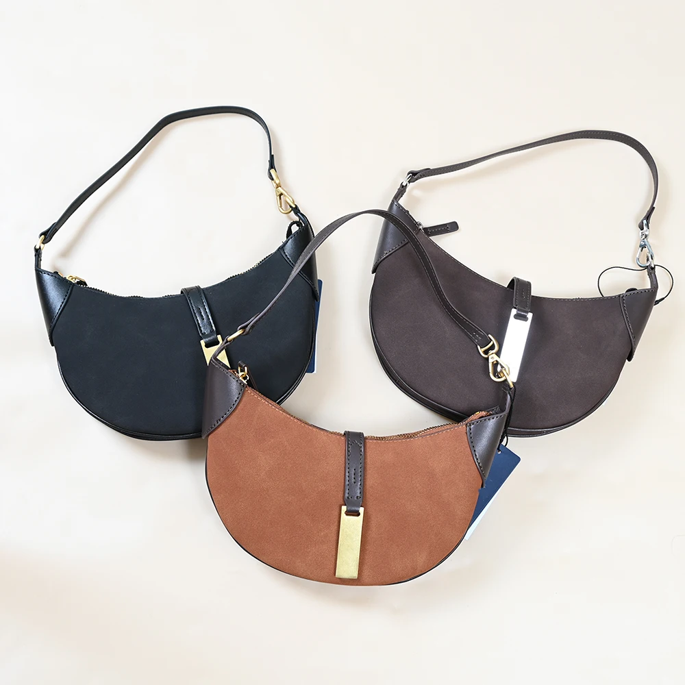 New Moon Shape Deer Skin Velvet Underarm Bag Single Strap Fashionable Shoulder Bag for Younger Women And Men Daily Use