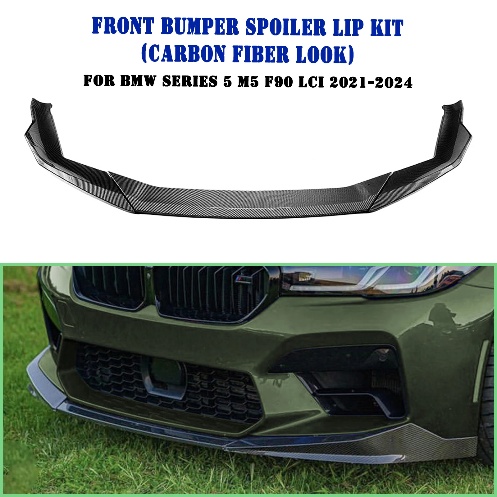 For BMW F90 M5 LCI 2021-2024 Sedan 4-Door M5 Competition Front Bumper Spoiler Lip Carbon Fiber Look/Gloss Black Protect Splitter