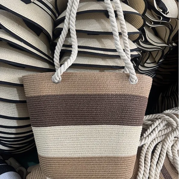 2pcs set Large Brim Women Striped Straw Hat And Bag Set Summer Sun Protection Resort Beach Fashion Decor