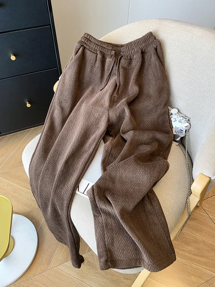 2024 خريف شتاء جديد المرأة عالية الخصر واسعة الساق السراويل موضة عادية كسول نمط Sweatpants بنطلون مستقيم